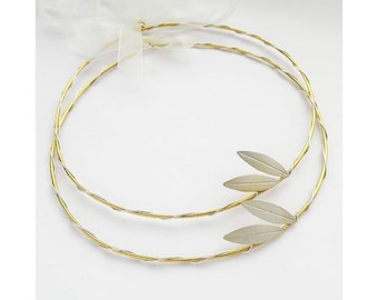 Greek Stefana,Handmade Olive Wedding stefana silver-plated two-tone with olive leaves, Greek Orthodox, Bridal Crowns