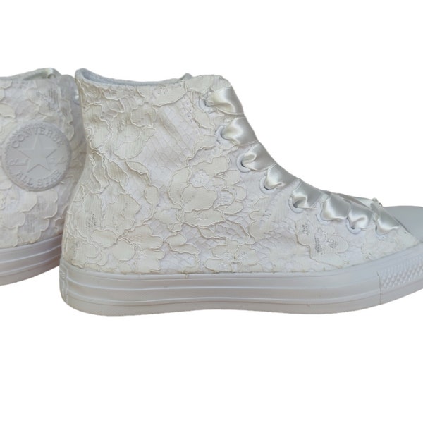 Ivory Wedding Converse For Bride, Custom Converse Shoes For Wedding, Personalized Bridal .