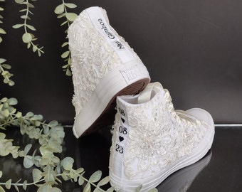 Ivory Wedding Converse.Custom sneakers