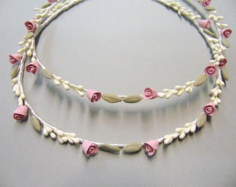 Handmade Vintage Stefana with Porcelain Flowers , Wedding Crowns, Bridal Romantic Tiaras, Greek Orthodox Ceremony,