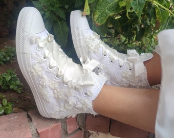 Custom Converse.Wedding Converse for bride.Ivory Lace.Luxury Lace 3D