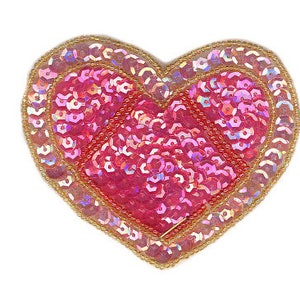 Écusson coeur à paillettes, écussons coeurs roses, appliques de perles, écusson de broderie à coudre 1 pièce