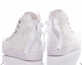 Wedding Converse High Top, Custom Converse shoes, Lace High Top Converse For Bride