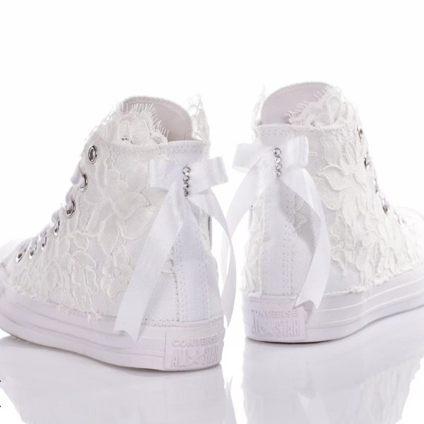 Wedding Converse High Top, Custom Converse shoes, Lace High Top Converse For Bride