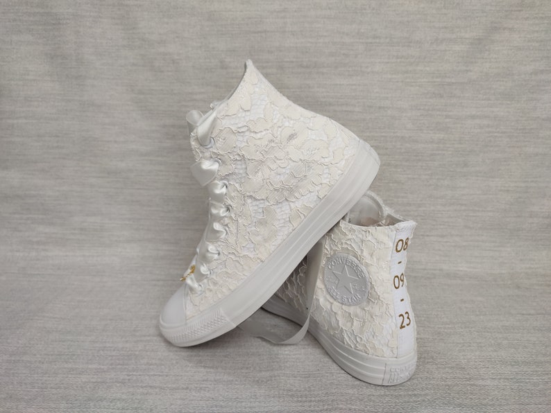 Converse de mariage ivoire pour la mariée, chaussures Converse personnalisées pour mariage, mariée personnalisée. image 8