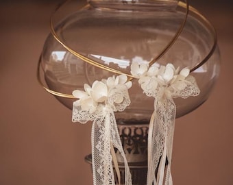 Handmade Stefana with silk Flowers , Wedding Crowns, Bridal Romantic Tiaras, Greek Orthodox Ceremony,