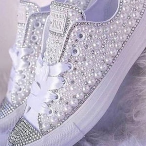 Bling Wedding Converse Bridal Swarovski Crystals and Pearls Women&#39;s  Original Converse