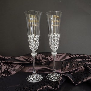 Wedding champagne flutes for bride and groom,