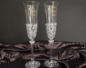 Wedding champagne flutes for bride and groom,