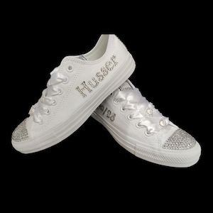 Bling Women’s Converse - Custom Bridal  Crystals - Wedding Sneakers For Dancing - White Bride Original Converse.