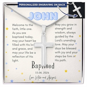 Boys Engraved Cross Necklace, Kids Cross Necklace, Custom Pendant, Personalized Chunky Cross Necklace, First Communion Necklace, Christ