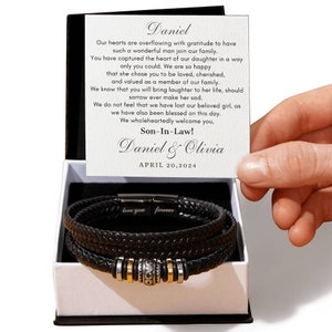 Son In Law Wedding Day Gift Leather Bracelet For Wedding Gift For New Son-In-Law Gift For The Groom Gift From Bride&#39;s Parents Keepsake