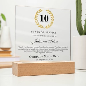 Work Anniversary Gift 5 10 15 20 25 30 35 40 Years of Service Award, Personalized Employee Recognition Appreciation Work Anniversary Plaque