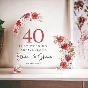 Personalised Ruby Wedding Anniversary Plaque, 40th Wedding Anniversary Gift, 40th Anniversary, Heart Plaque Gift For Couple, Mom Dad Friends