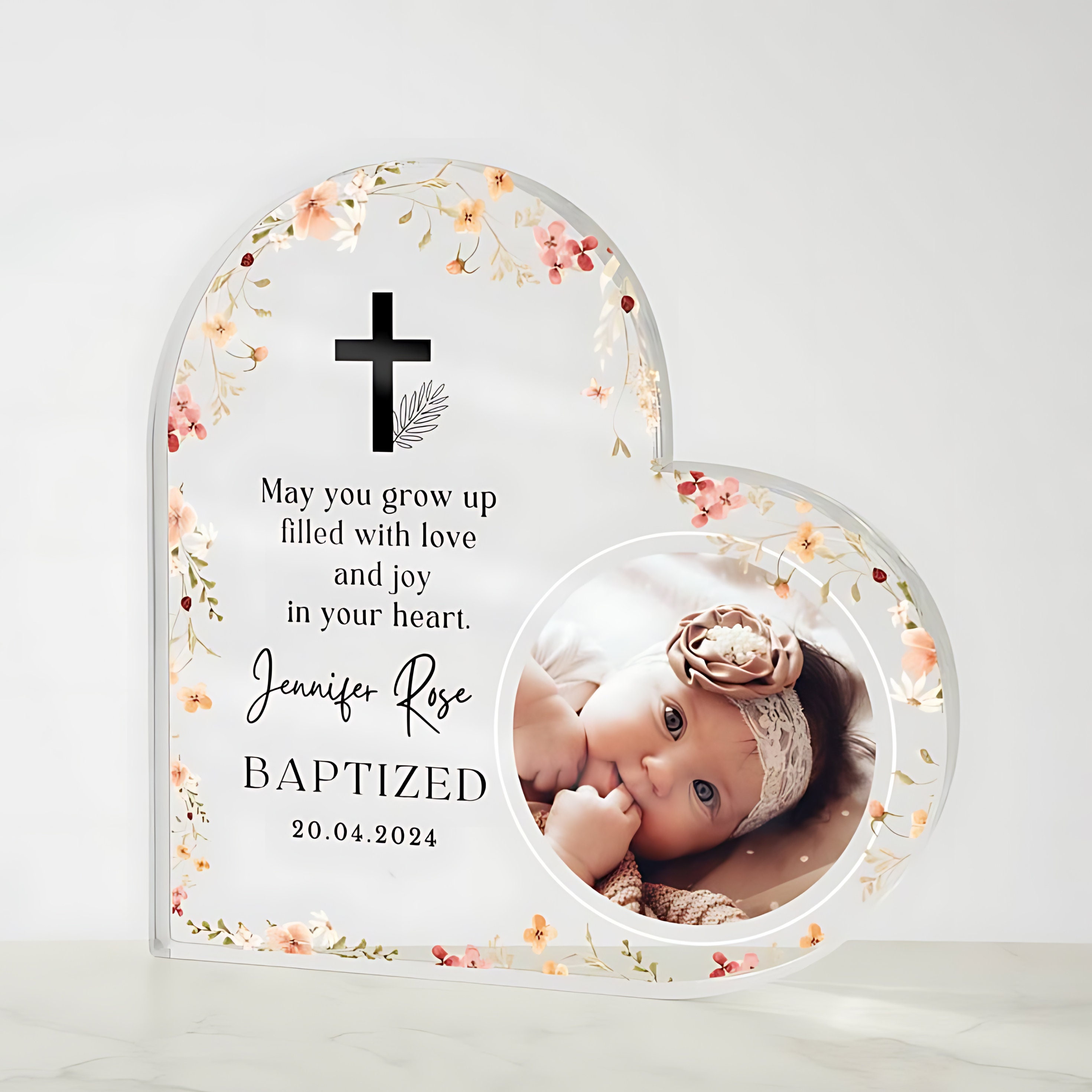 Personalized Baptism Gift - Heart Acrylic Plaque For Baby's Room With Custom Design
