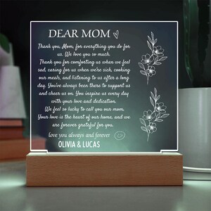 Luz nocturna acrílica personalizada con letra manuscrita, regalo personalizado para el Día de la Madre, idea de regalo para el Día de la Madre, regalos para mamá, regalos de cumpleaños para abuela