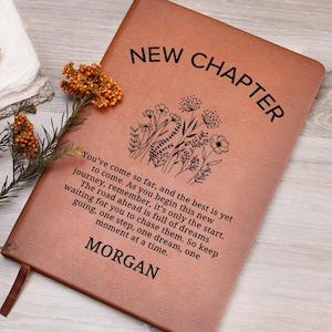 Personalized New Chapter Journal, Retirement Gift, New Beginnings, Coworker Gift Custom Name Notebook, Vegan Leather Journal, Boss Gift