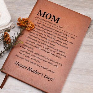 Diario de cuero personalizado para mamá, regalo de cumpleaños para hija o hijo, regalo sentimental para el Día de la Madre, cuaderno de recuerdos con la definición de mamá
