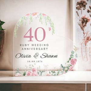 Personalised Ruby Wedding Anniversary Heart Plaque, 40th Anniversary Gift, 40th Wedding Anniversary Keepsake with Names & Date, Mom Dad Gift