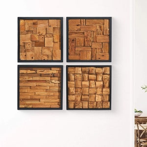 Natural Wood Wall Decor, Rustic Wooden Wall Art, Home Decorations for Living Room and Bedroom, Framed and Ready to Hang, 17" x 17"