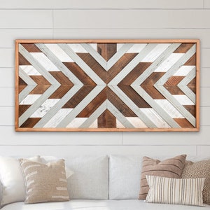 Large Reclaimed Wood Wall Art, Geometric Wood Art, Wood Wall Decor, Rustic Wall Art, Housewarming Gift，42 x 21 in