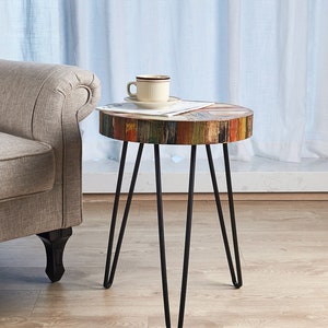 Rustic Reclaimed Wood End Table, Small Round Side Tables for Living Room Bedroom, 15.75 x 15.75 x 21in Heigh