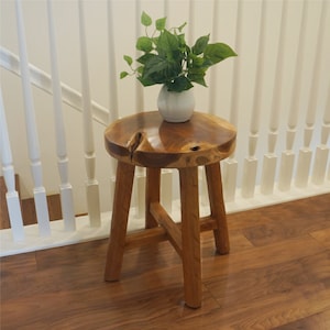 Teak Solid Wood Stool, Wood Accent Stool, Small Wooden Stool, Wood Plant Stand, Accent Table, Side End Table, Rustic