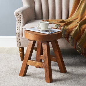 Handcrafted Round Old Pine Wood Stool, Small Bench Seat, Small Side Table Stool; Bathroom Stool Wood; Plant Stool; Makeup Stool 18" Tall