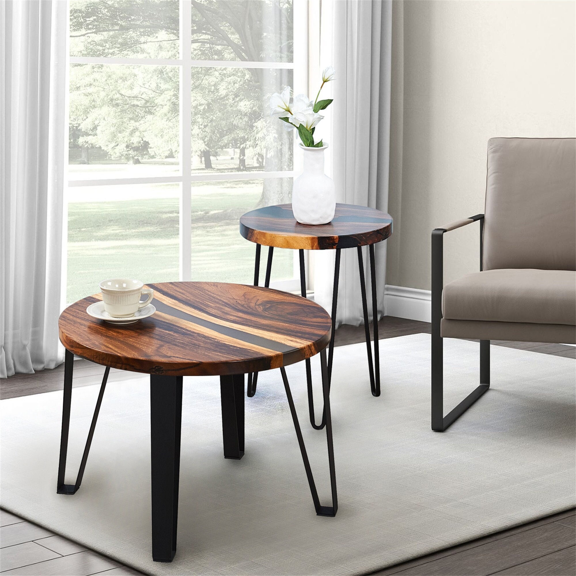 Wood and 2024 resin side table