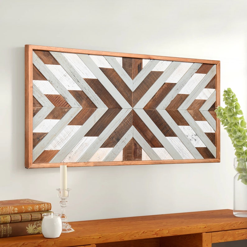 Large Reclaimed Wood Wall Art Geometric Wood Art Wood Wall Etsy
