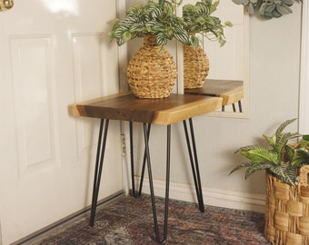 Handcrafted Live Edge Wood Side Table, Natural Edge End Table, Nightstand, Plant Stand 21" Tall, Rustic, Unique Desktop