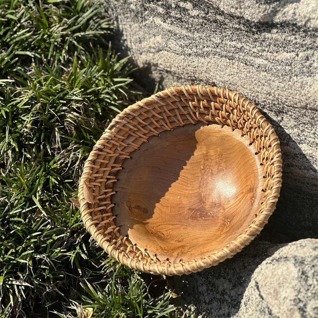 Natural Handwoven Bowl, Wood Serving Bowl, Decorative Wooden Bowl Etsy