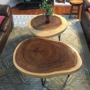 Handmade Natural Live Edge Round Coffee Table Large, Hairpin Coffee Table, Wood End Table, Wood Slab Table, Rustic