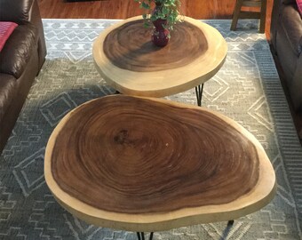 Timber slab coffee table deals