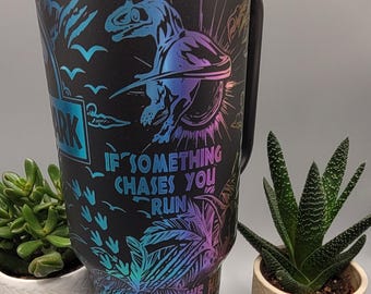 Dinosaur park, black and rainbow  Engraved 40oz Double Wall Insulated Tumbler with Handles