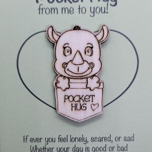 Rhino Handmade Wooden Pocket hug token love gift little pocket hug, pick me up pocket hug token missing you
