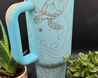 Turtles and Octopus, Under the sea, Ocean  Engraved 40oz Double Wall Insulated Tumbler with Handles