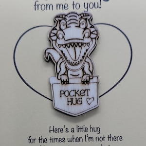 Dinosaur Handmade Wooden Pocket hug token love gift little pocket hug, pick me up pocket hug token missing you