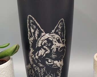 German Shepherd, dog Laser Engraved mug 20oz Double Wall Insulated Tumbler Travel mug, custom Tumbler