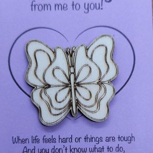 Butterfly Handmade Wooden Pocket hug token love gift little pocket hug, pick me up pocket hug token missing you