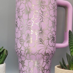 Hibiscus flowers Engraved 40oz Double Wall Insulated Tumbler with Handles