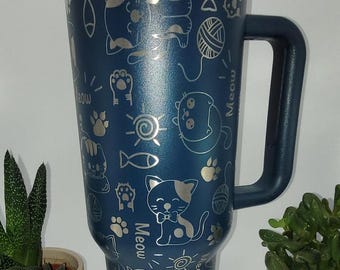 Schattige kattenkrabbel, kittens kat, cadeau kattenliefhebber gegraveerde 40oz dubbelwandige geïsoleerde beker met handgrepen