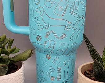 Dachshund dog Engraved 40oz Double Wall Insulated Tumbler with Handles