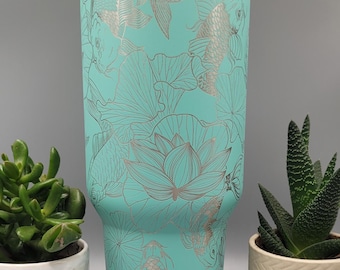 Koi Fish Engraved 40oz Double Wall Insulated Tumbler with Handles