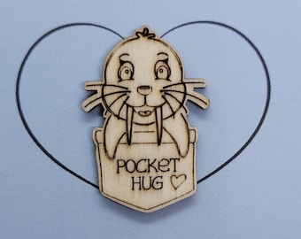Seal Handmade Wooden Pocket hug token love gift little pocket hug, pick me up pocket hug token missing you