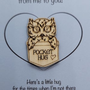 Owl Handmade Wooden Pocket hug token love gift little pocket hug, pick me up pocket hug token missing you