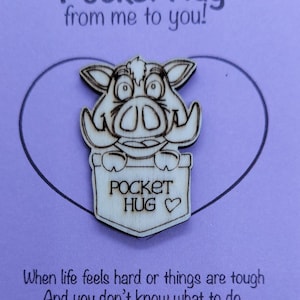 Warthog Handmade Wooden Pocket hug token love gift little pocket hug, pick me up pocket hug token missing you
