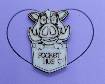 Warthog Handmade Wooden Pocket hug token love gift little pocket hug, pick me up pocket hug token missing you