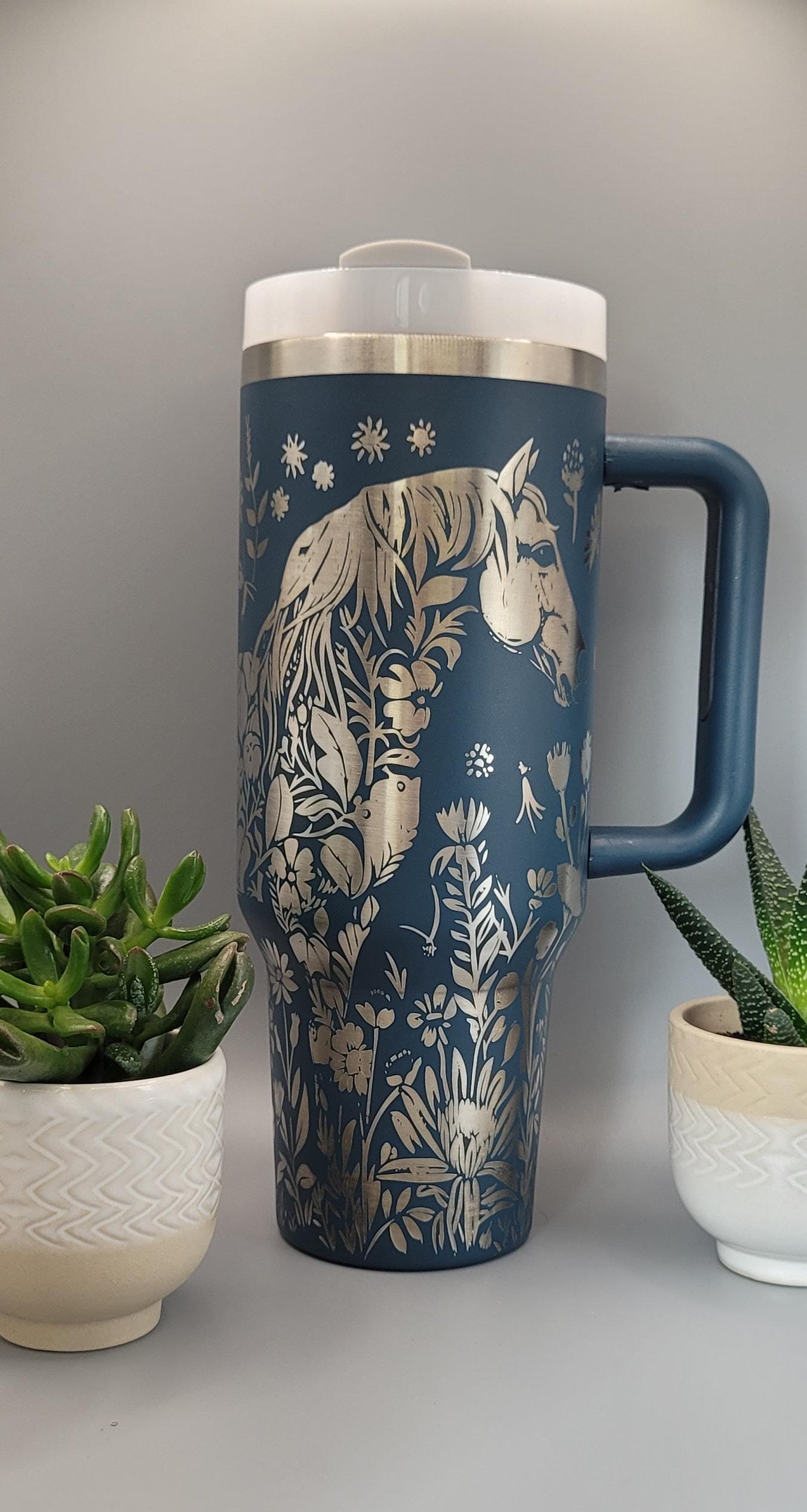 Horse Floral, Horse riding, Horse lover gift Engraved 40oz Double Wall Insulated Tumbler with Handles