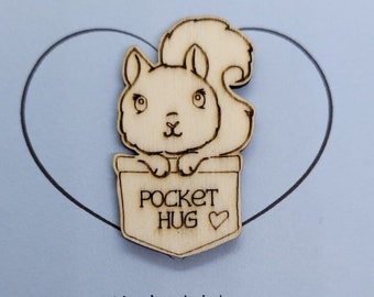 Squirrel Handmade Wooden Pocket hug token love gift little pocket hug, pick me up pocket hug token missing you